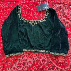 BRAND NEW Lashkaraa Velvet Lehenga/Sari Blouse in Forest Green